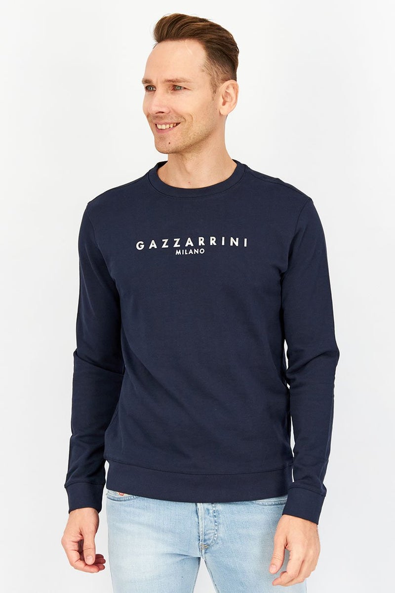 Gazzarrini Men Crew Neck Long Sleeve Solid Sweatshirt, Navy - Image 1
